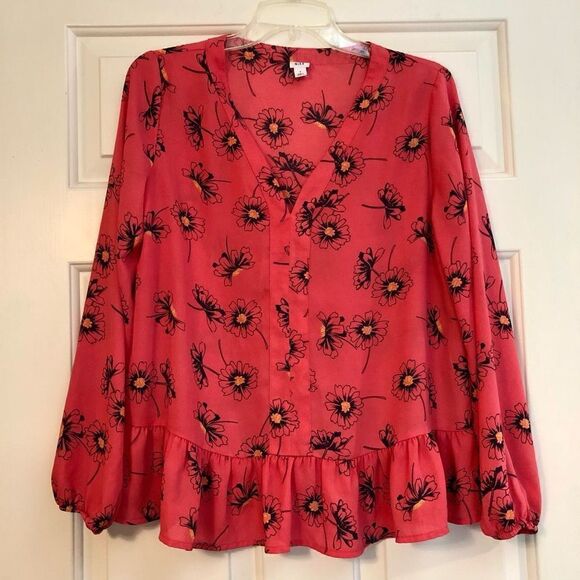 Gap Women’s Pink Poppy V-neck Blouse Size Small - Picture 1 of 11